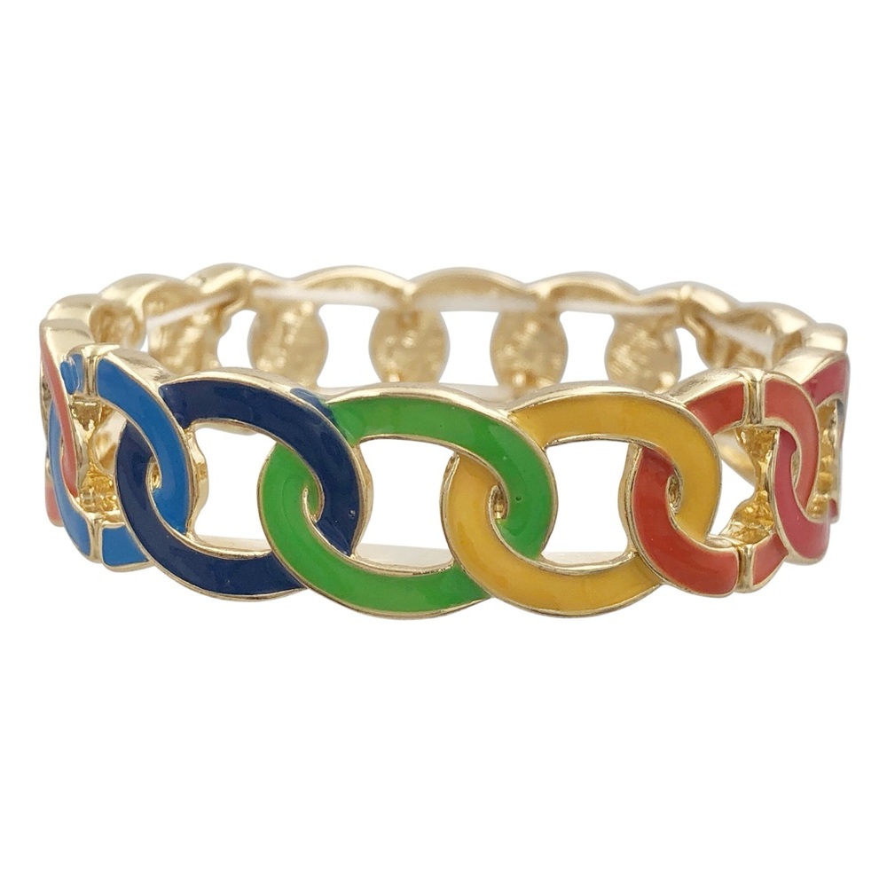 Multi Color Rainbow Enamel Link Chain Stretch Bracelet